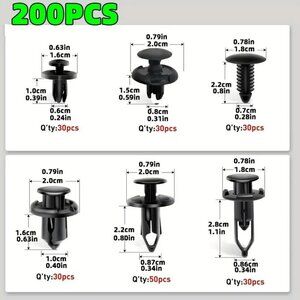 200pcs Universal Car Bumper Push Rivet Clips
